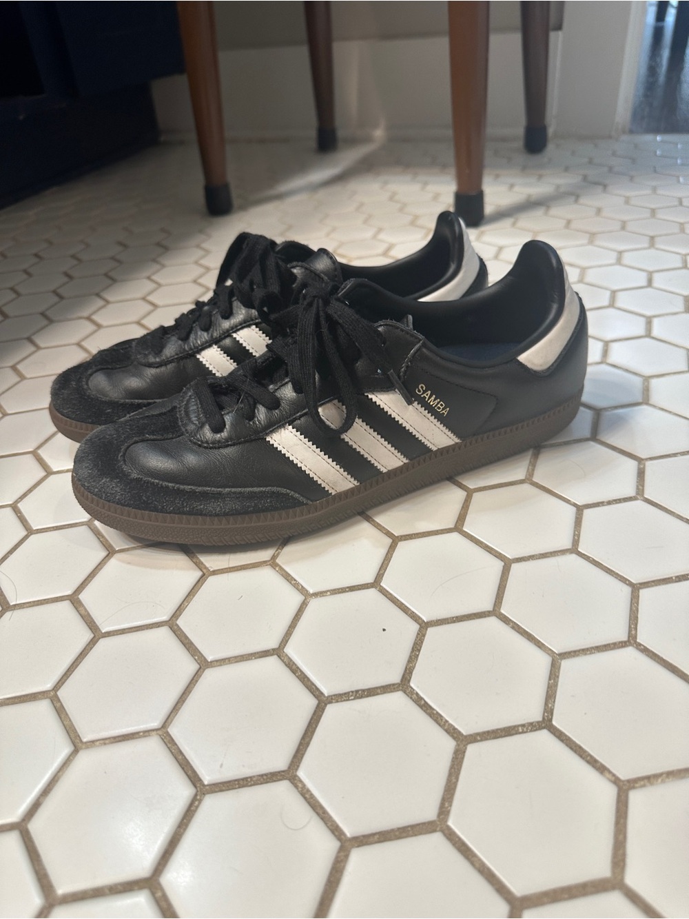 adidas Samba Black with White Stripes Athletic Shoes